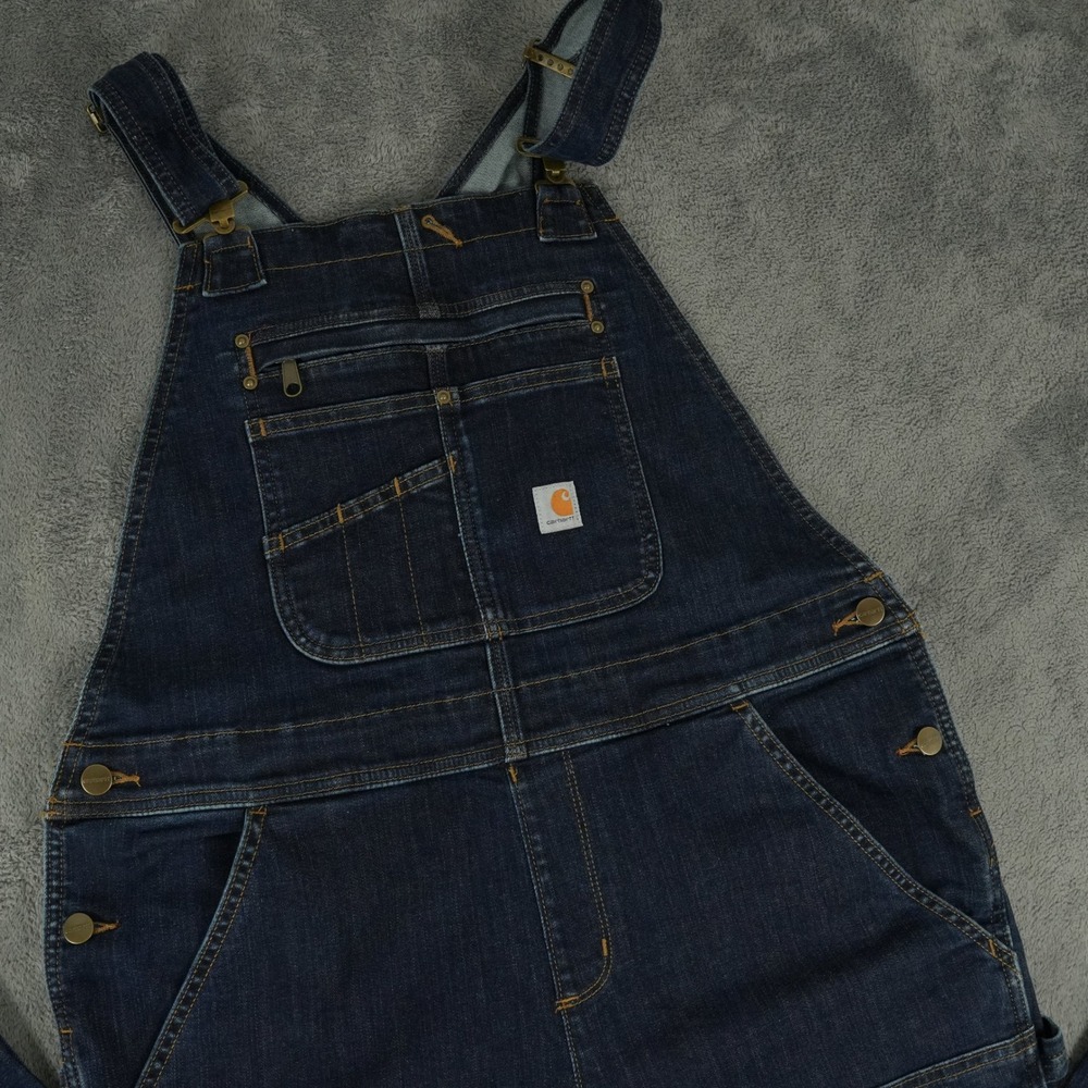 Carhartt Overalls Womens L (12/14) Dark Blue Double Knee Denim Bibs 104044 464 - Picture 2 of 12